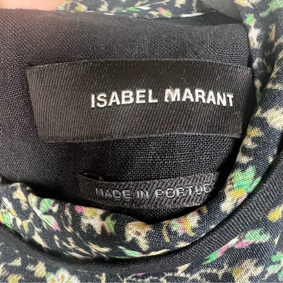Isabel Marant Mooney Printed Linen Blouse 36/S Black High Neck Floral - Picture 11 of 14
